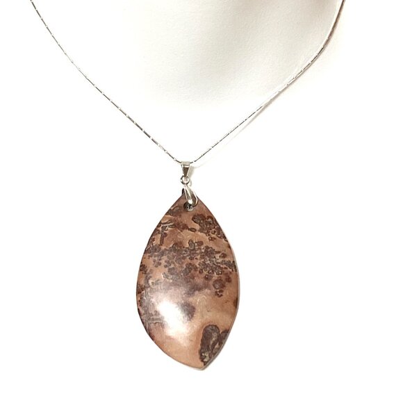 Leaf Shape Cherry Blossom Dendritic Jasper Pendant, Large Genuine Gemstone - Picture 6 of 11